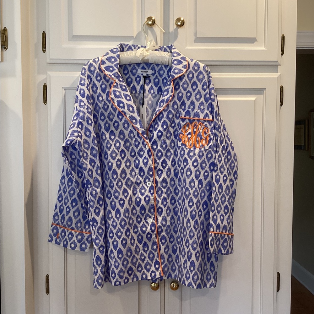 Marigot Collection, Women’s L cotton pjs, NWT, Royal Blue and Orange - Picture 3 of 6
